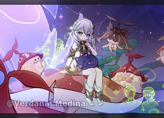 Nahida, Scarameow and Aranaras from Genshin Impact Nahida, Scarameow and Aranaras from Genshin Impact